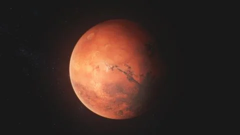 Realistic 3D animation of Mars rotating in dark outer space Stock Illustration