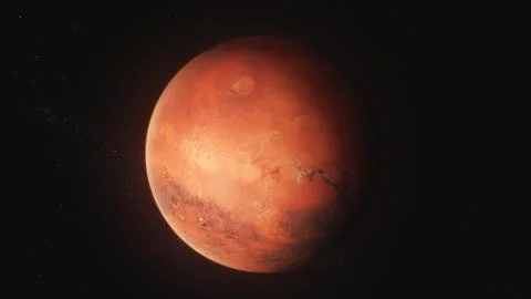 Realistic 3D animation of Mars rotating in dark outer space Stock Illustration