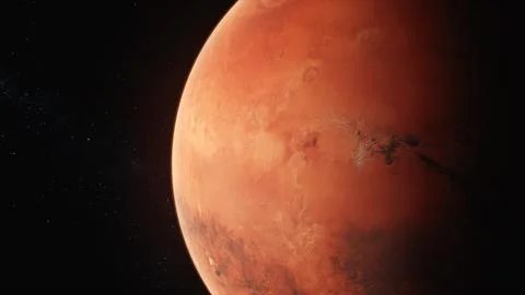 Realistic 3D animation of Mars rotating in dark outer space Stock Illustration