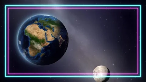 Realistic 3D Animation of Moon Orbiting Rotating Planet Earth in Space Stock Footage 345206576