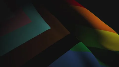 Realistic 3D Animation of Progress Pride Flag Under Spotlights Stock Footage 301086129