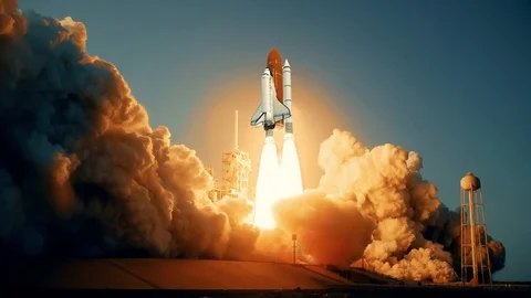 Realistic 3D Animation of Space Shuttle launching in slow motion. Elements of Stock Footage 109611639