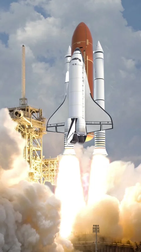Realistic 3D Animation of Space Shuttle launching in slow motion Stock Footage 312517336