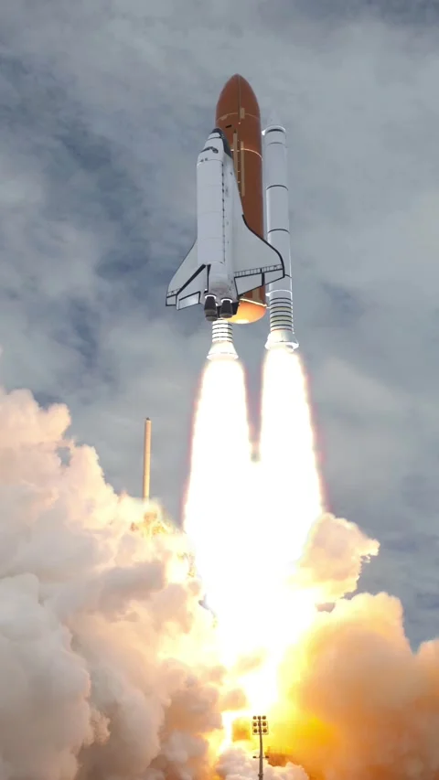 Realistic 3D Animation of Space Shuttle launching in slow motion Stock Footage 312518226