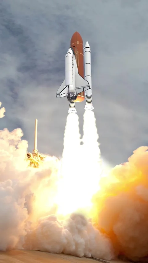 Realistic 3D Animation of Space Shuttle launching in slow motion Stock Footage 312518234