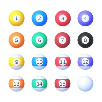 Realistic 3d ball billiard set for game background design. Isolated vector Stock Illustration