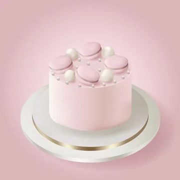 Realistic 3d cake with macaroons and beads Stock Illustration
