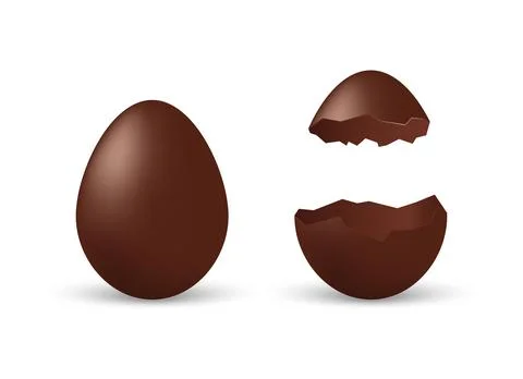 Realistic 3D chocolate Easter eggs, one whole and one cracked open with empty Stock Illustration