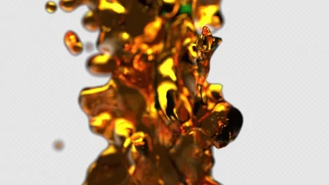 Realistic 3D Clear Gold Liquid Oil Splash 4K Loop Overlay Stock Footage 342369973