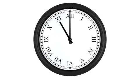 Realistic 3D clock with Roman numerals set at 11 o'clock Stock Illustration