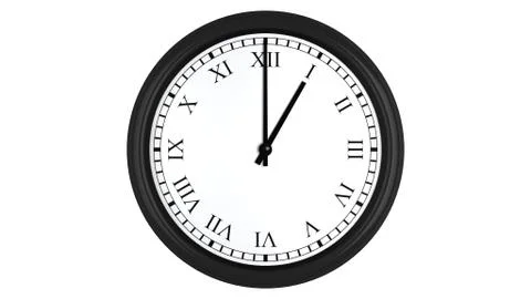 Realistic 3D clock with Roman numerals set at 1 o'clock Stock Illustration