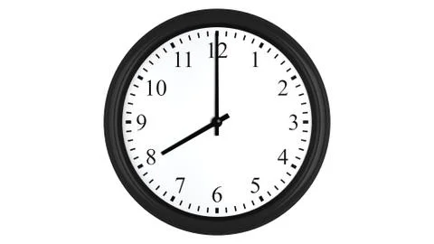 Realistic 3D clock set at 8 o'clock Stock Illustration