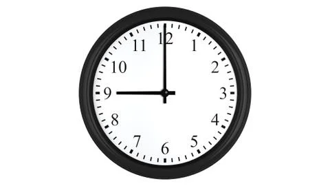 Realistic 3D clock set at 9 o'clock Stock Illustration