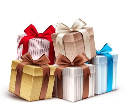 Realistic 3D Collection of Colorful Pattern Gift Box with Ribbon Stock Illustration