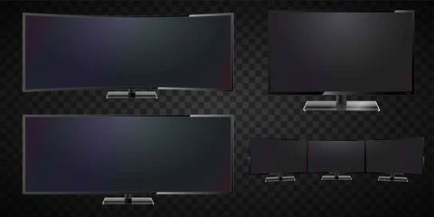 Realistic 3d collection of different screens. Widescreen TV, empty LCD display Illustrazione stock