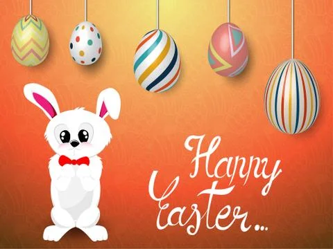 Realistic 3D Colored Easter eggs different texture, pattern with Happy Easter イラスト素材