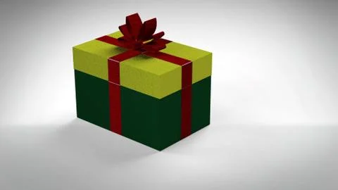 Realistic 3D Colorful Red Gift Box with Pattern and Satin Ribbon and Bow . Stock Illustration