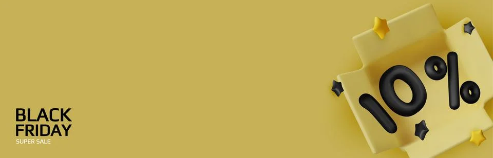 Realistic 3D composition of yellow open boxes with black discount symbols. Clean Stock Illustration