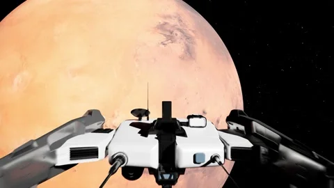 Realistic 3D computer animation of a spaceship approaching Mars Stock Footage 274575479