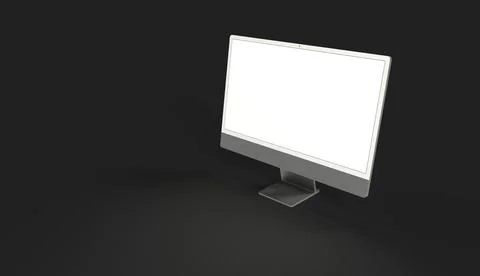 Realistic 3D computer, with a white screen, isolated on a black background Stock Illustration