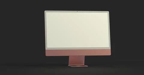 Realistic 3D computer, with a white screen, isolated on a black background Illustrazione stock