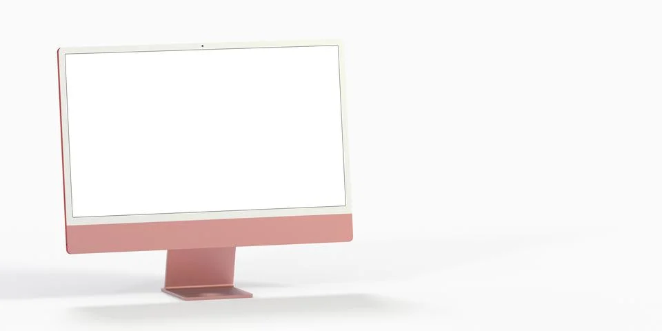 Realistic 3D computer with  white screen isolated on a white background Stock Illustration