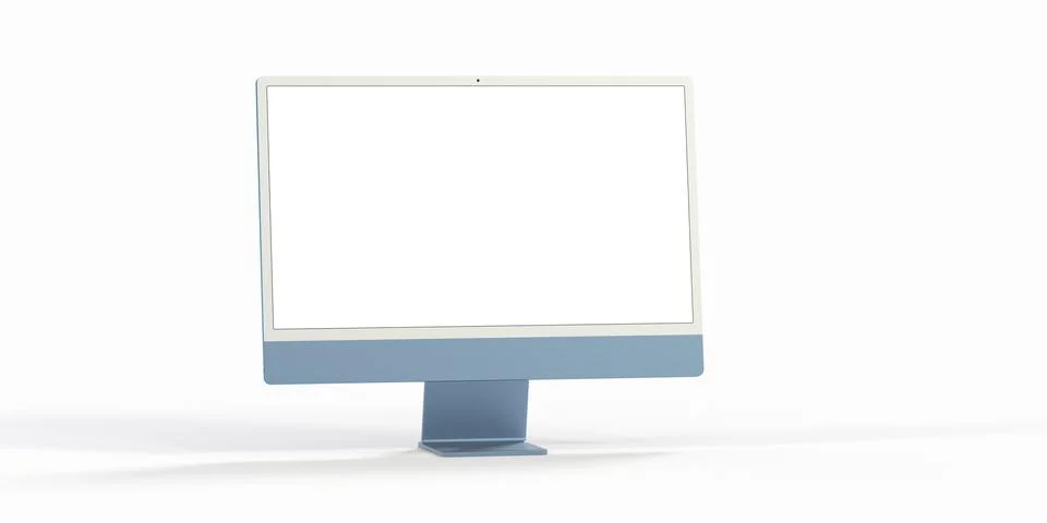 Realistic 3D computer with white screen isolated on a white background Stock Illustration