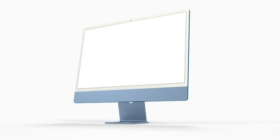 Realistic 3D computer with white screen isolated on a white background 스톡 일러스트