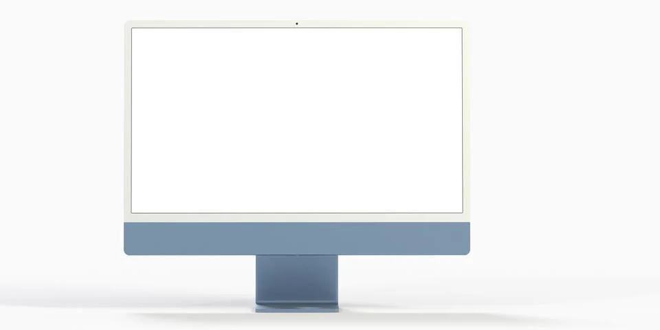 Realistic 3D computer with white screen isolated on a white background Stock Illustration