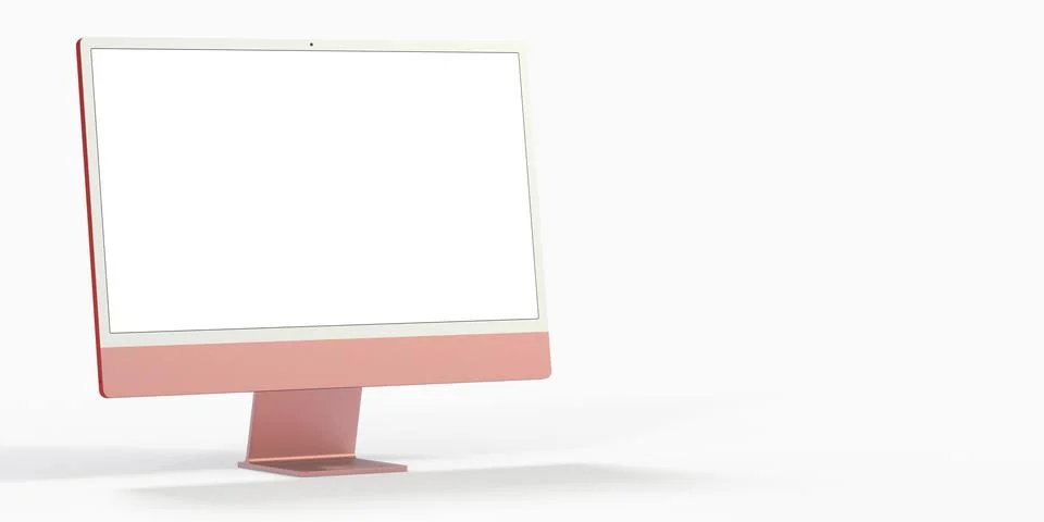 Realistic 3D computer with white screen isolated on a white background Stock Illustration