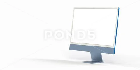 Realistic 3D computer with white screen isolated on a white background ...