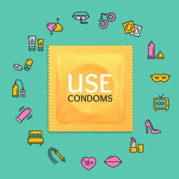 Realistic 3d Condoms Package Round Design Template Line Icon Concept. Vector Stock Illustration