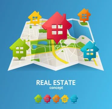 Realistic 3d Detailed City Map Real Estate Concept. Vector Illustrazione stock
