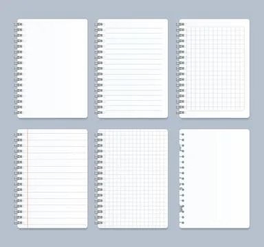 Realistic 3d Detailed Notebook Lined Spiral Set. Vector Stock Illustration