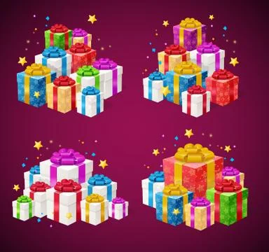 Realistic 3d Detailed Present Boxes Piles Set. Vector Illustrazione stock