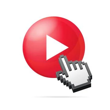 Realistic 3d Detailed Red Bubble Play Button with Pixel Hand Sign. Vector Stock Illustration