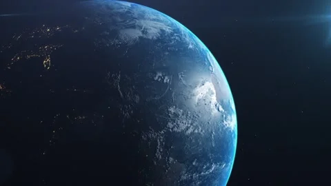 Realistic 3D Earth Rotating Animation. Earth Space with Lens Flare and Stars. 4K Stock Footage 278964793