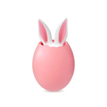 Realistic 3d easter egg with bunnies ears. Rabbit festive, isolated eggs hunting イラスト素材
