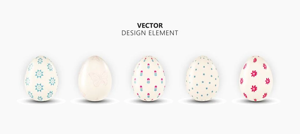 Realistic 3d Easter Egg Design Element Collection Set on Light Background. Ve Stock Illustration