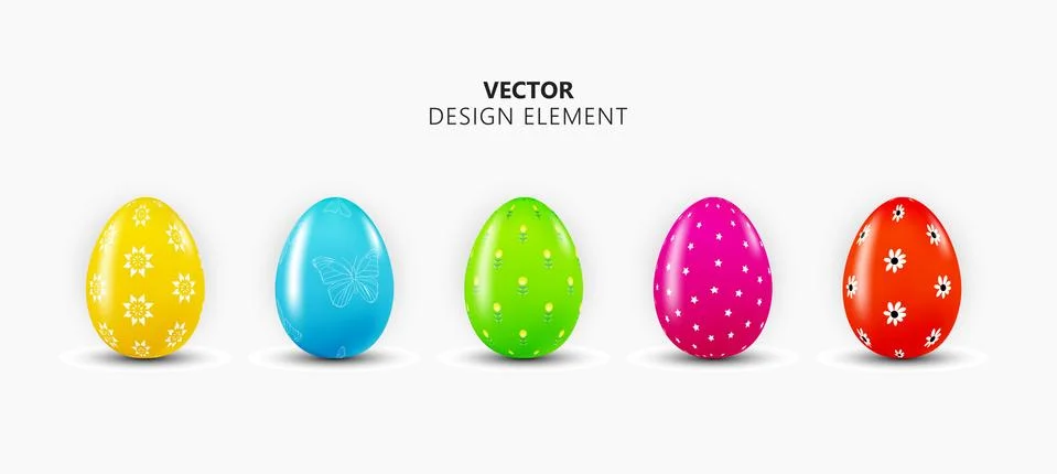 Realistic 3d Easter Egg Design Element Collection Set on Light Background. Ve Stockillustratie