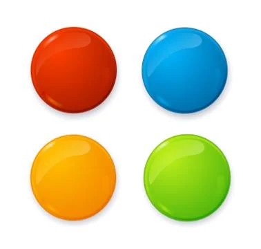 Realistic 3d Empty Color Blank Circle Button Badge Pin Set. Vector Illustrazione stock