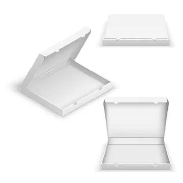 Realistic 3d empty pizza boxes isolated on white vector illustration 스톡 일러스트