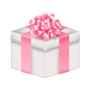 Realistic 3D Gift Box with Bow and Ribbon. Illustration Illustrazione stock