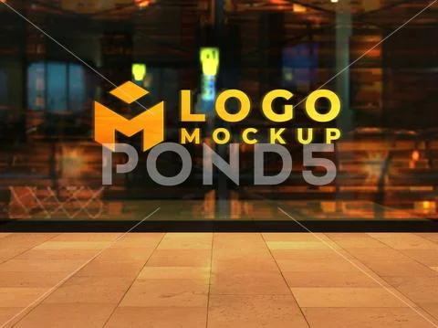 Realistic 3d glass window logo mockup - PSD Template Plantilla PSD