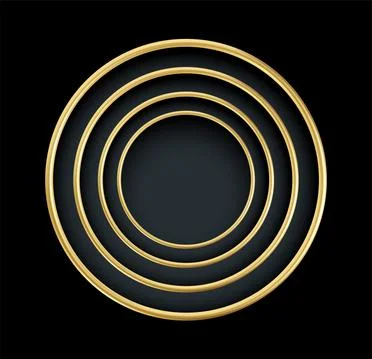Realistic 3d golden round frame isolated on black background. Luxury gold Illustrazione stock