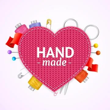 Realistic 3d Hand Made Knitted Concept. Vector Stock Illustration