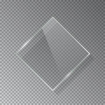 Realistic 3d horizontal rectangular glass frame isolated on grey transparent Stock Illustration