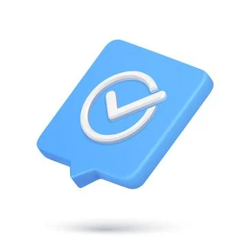 Realistic 3d icon minimalist checkmark in circle frame cyberspace quick tips  Stock Illustration