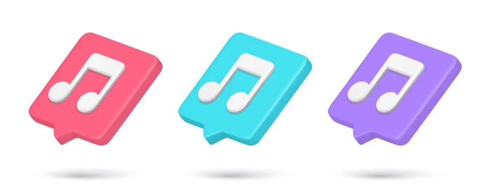 Realistic 3d icon quick tips musical notes internet notification collection.. Stock Illustration