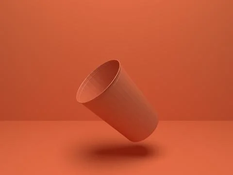 Realistic 3D illustration of the levitating plastic cup on a red background. Stock Illustration